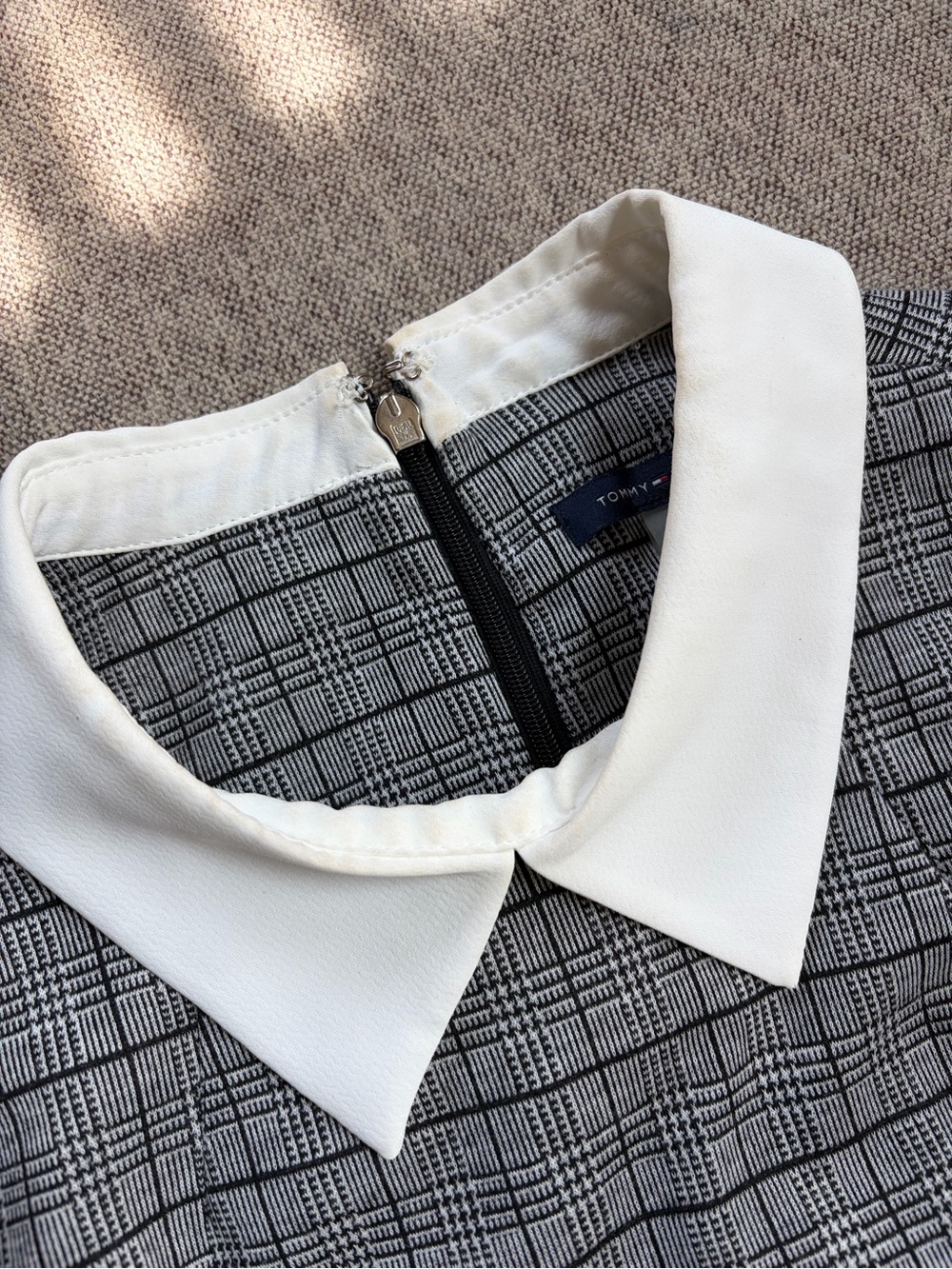 Tommy Hilfiger Gray Plaid Midi Dress with White Collar - Picture 2 of 3